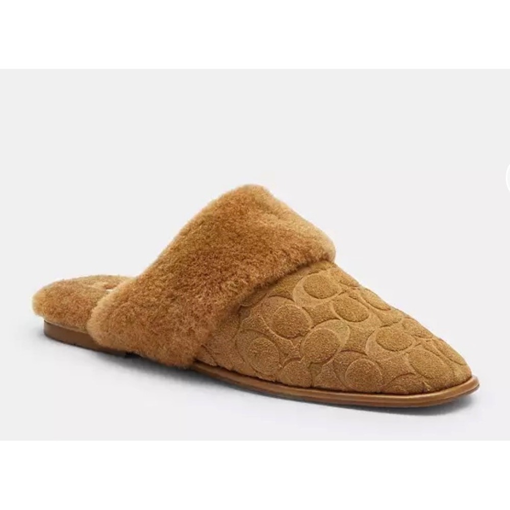 Coach Tobacco Embossed Suede Mule with Sherpa Slippers CCX65 Brown Mens 9